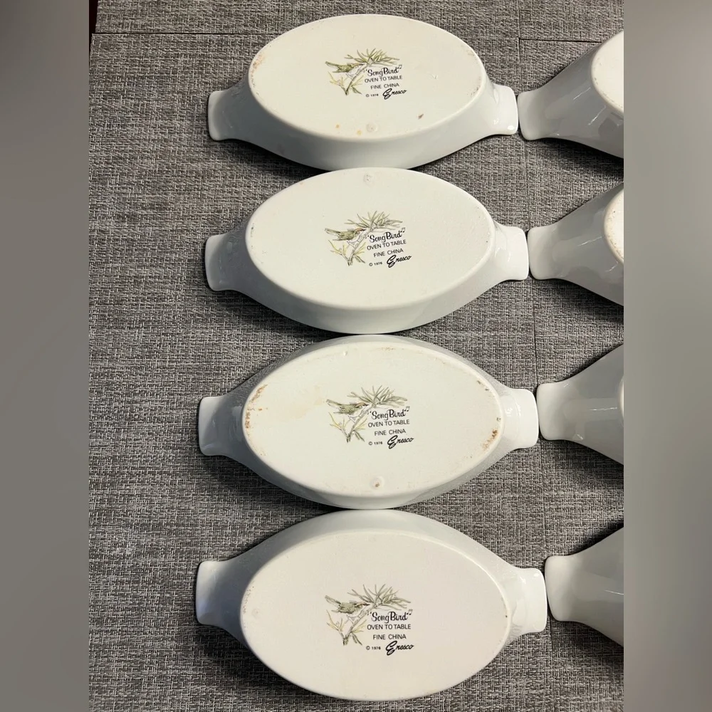 Enesco Song Bird set of 8 Au Gratin Serving Dishes, Vintage Excellent condition